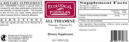 All Thiamine Vitamin B1 50mg 60 capsules