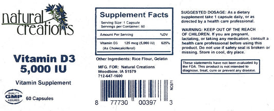 Vitamin D3 5,000 IU 60's