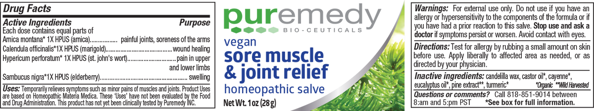 Puremedy Sore Muscles and Joint Relief Homeopathic Skin Salve, 2 oz